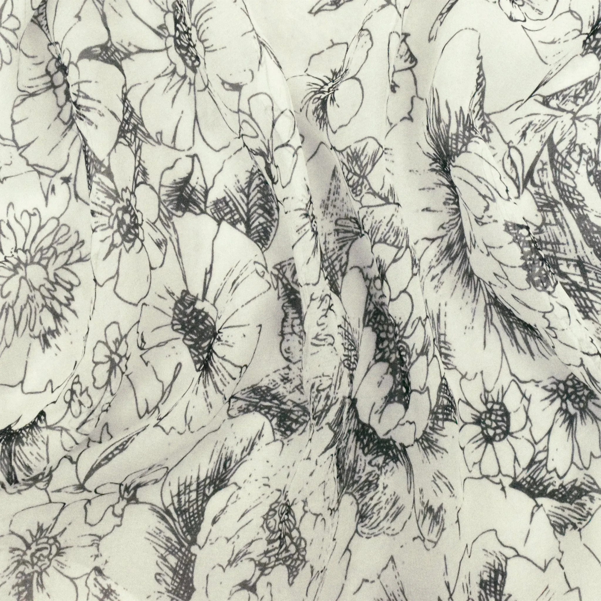 Black-Ivory Famous Designer Floral Printed Silk Chiffon Fabric