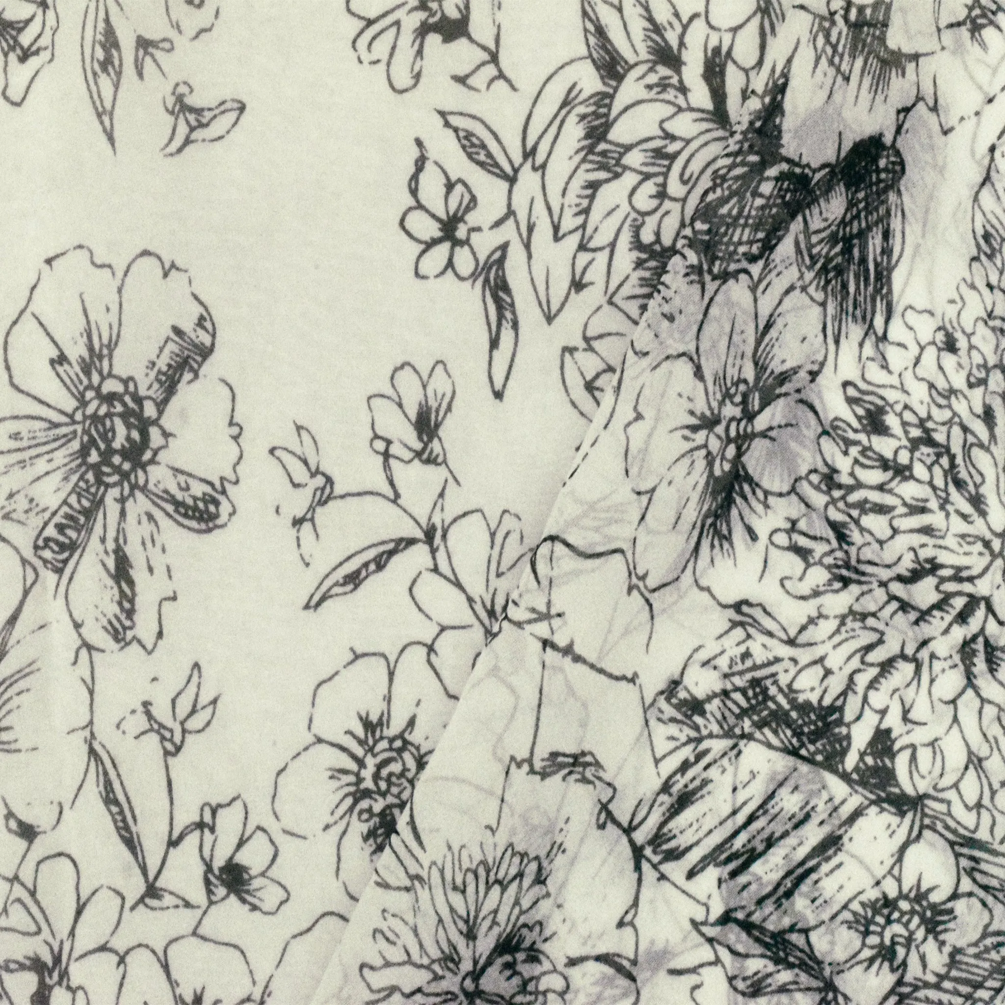 Black-Ivory Famous Designer Floral Printed Silk Chiffon Fabric