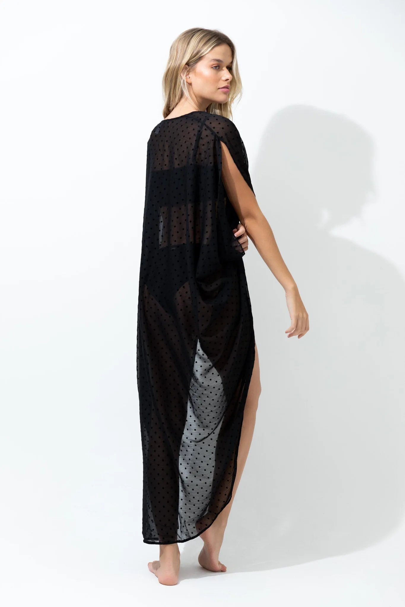 Black Polka Dot Chiffon Cover Up - One Size