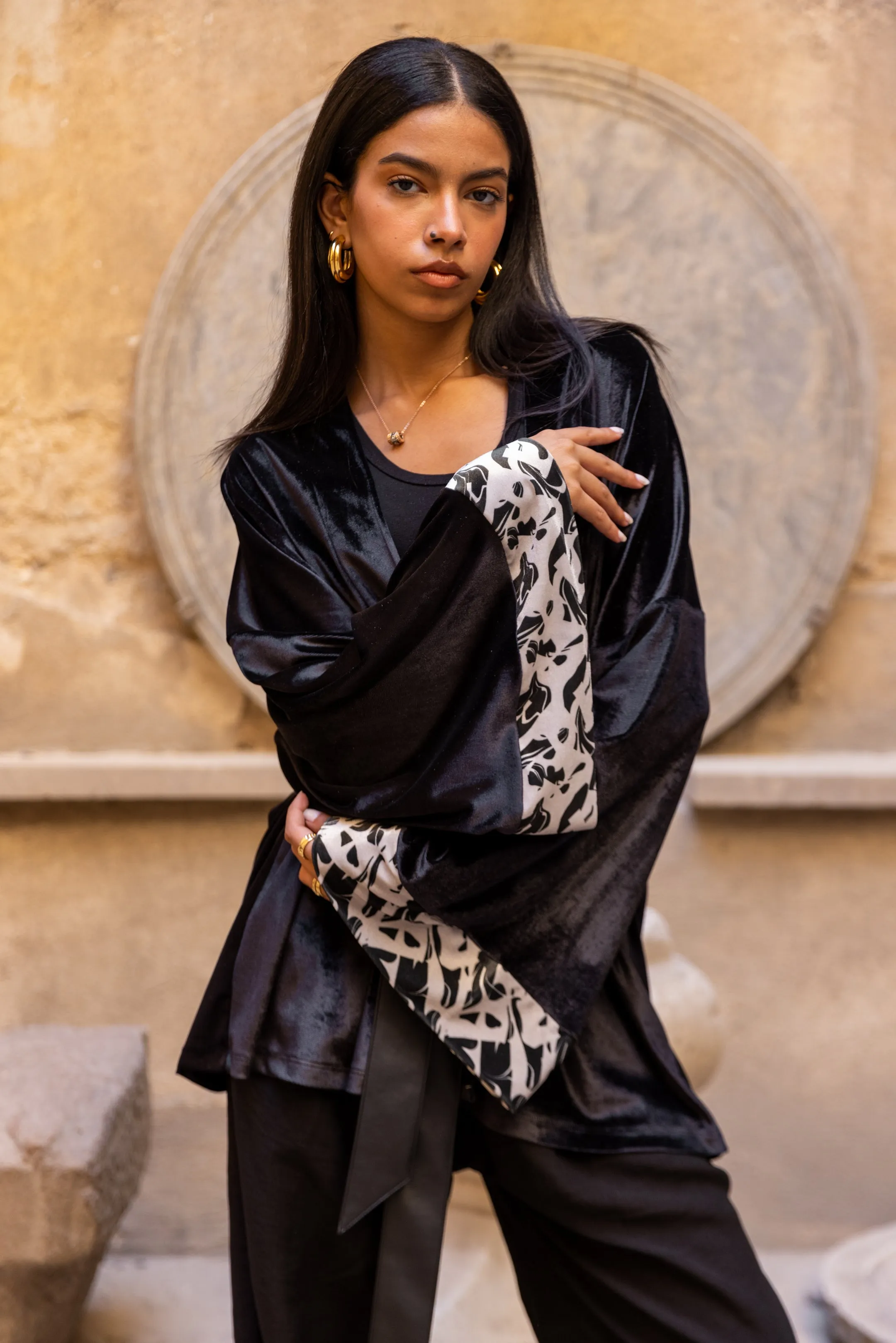 Black Short Kimono X Abstract