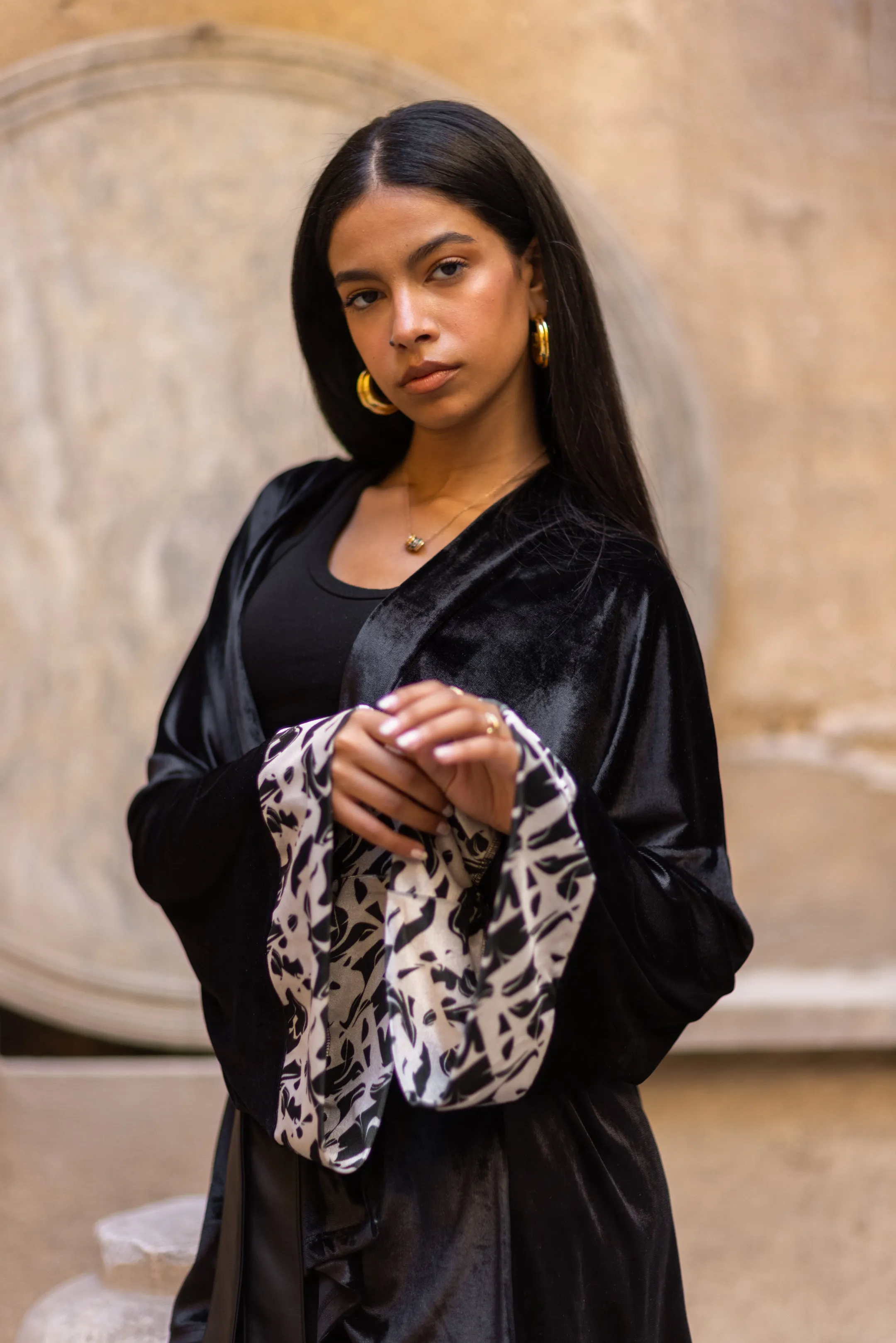 Black Short Kimono X Abstract