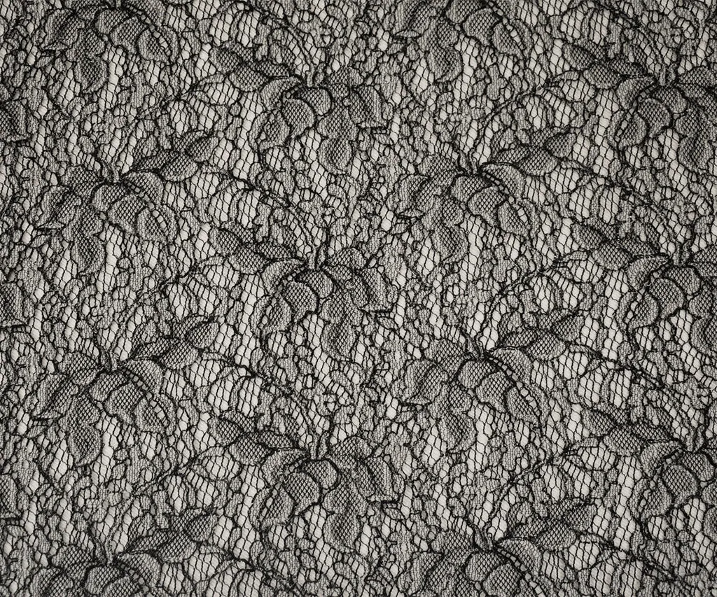 Black-White-Silver Polyester Nylon Floral Lace Mesh Knit Fabric