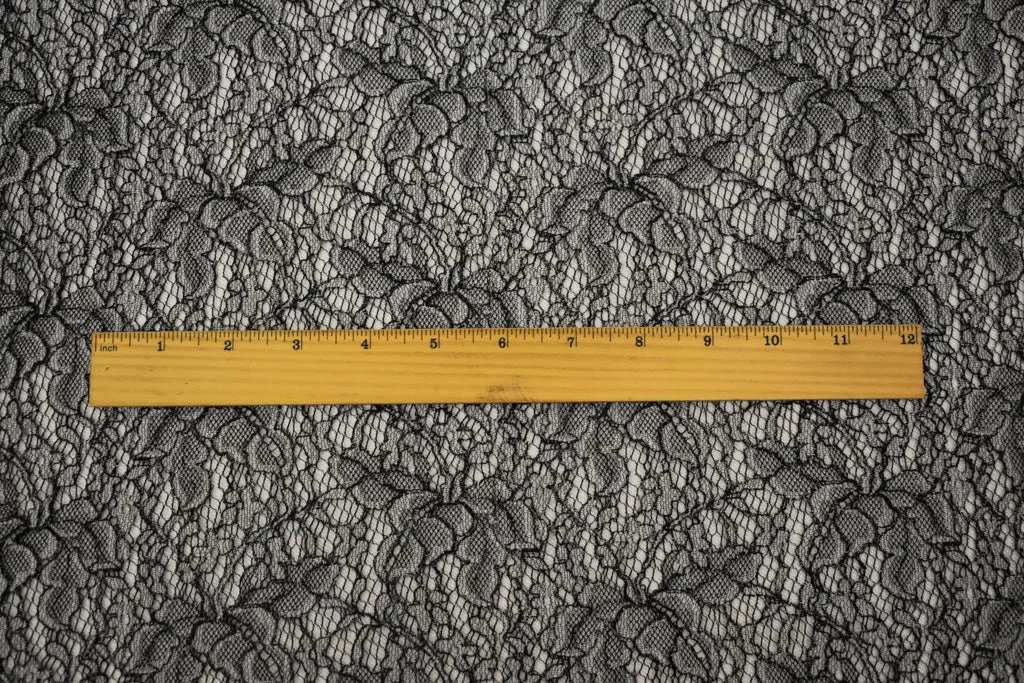 Black-White-Silver Polyester Nylon Floral Lace Mesh Knit Fabric