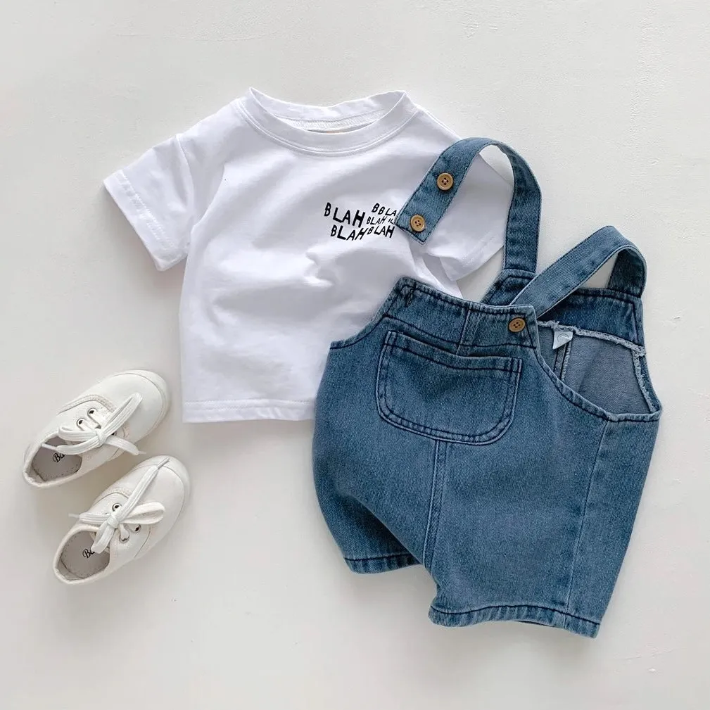 Blah T-shirt   Blue Denim Overalls