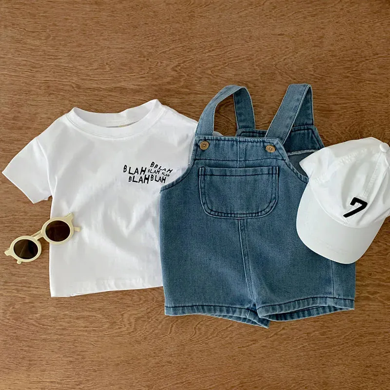 Blah T-shirt   Blue Denim Overalls
