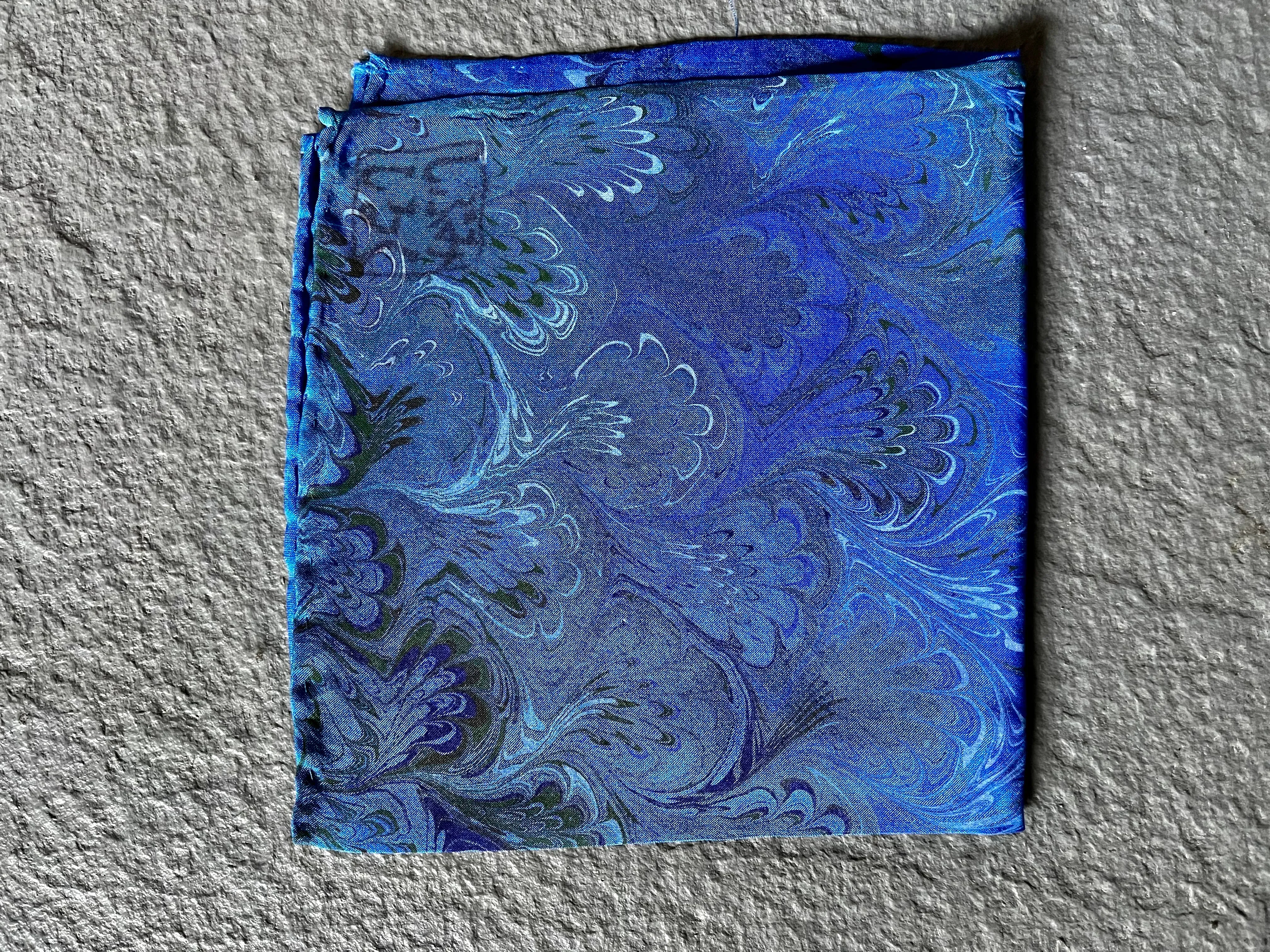 Blue 11x11”  Habotai silk,  pocket square, doily, hair tie, or accessorize your dog.