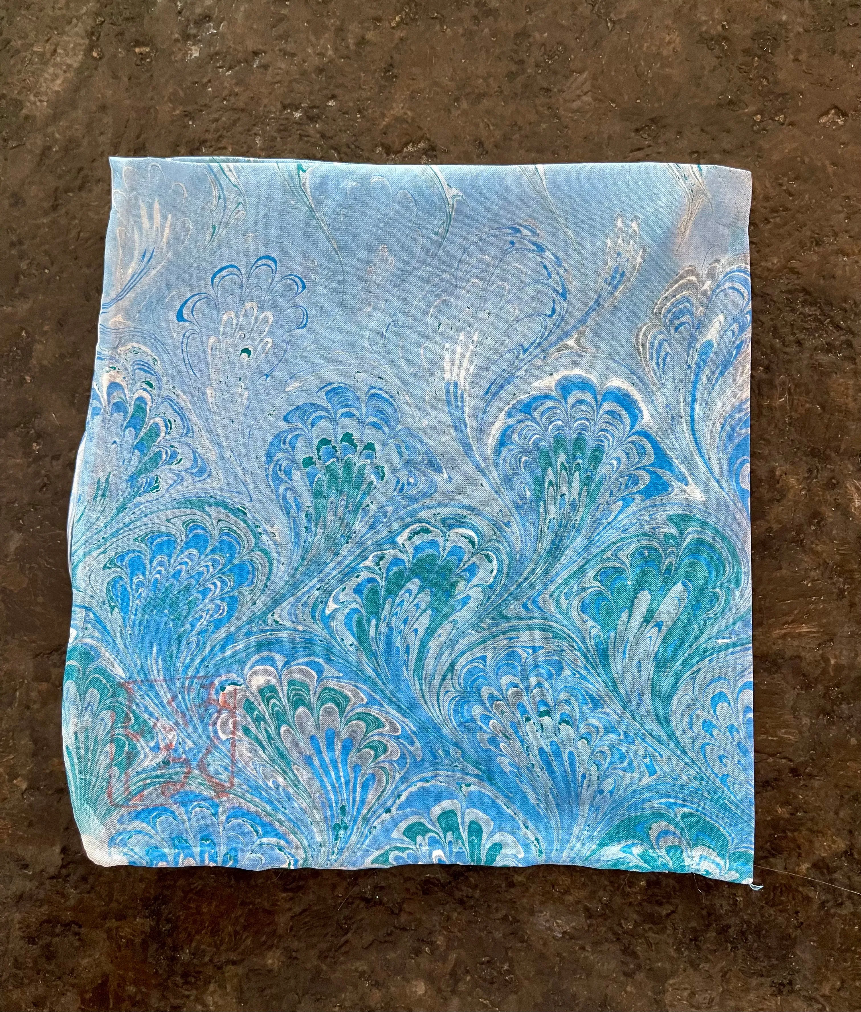 Blue Bouquet 11x11”  Habotai silk,  pocket square, doily, hair tie, or accessorize your dog.