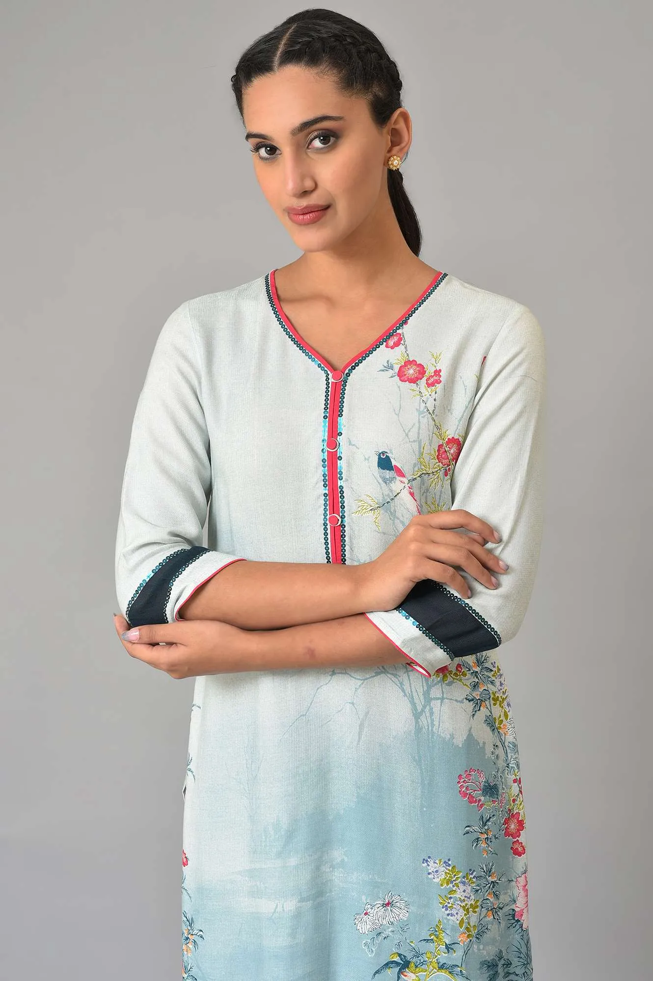Blue Floral Printed kurta Set