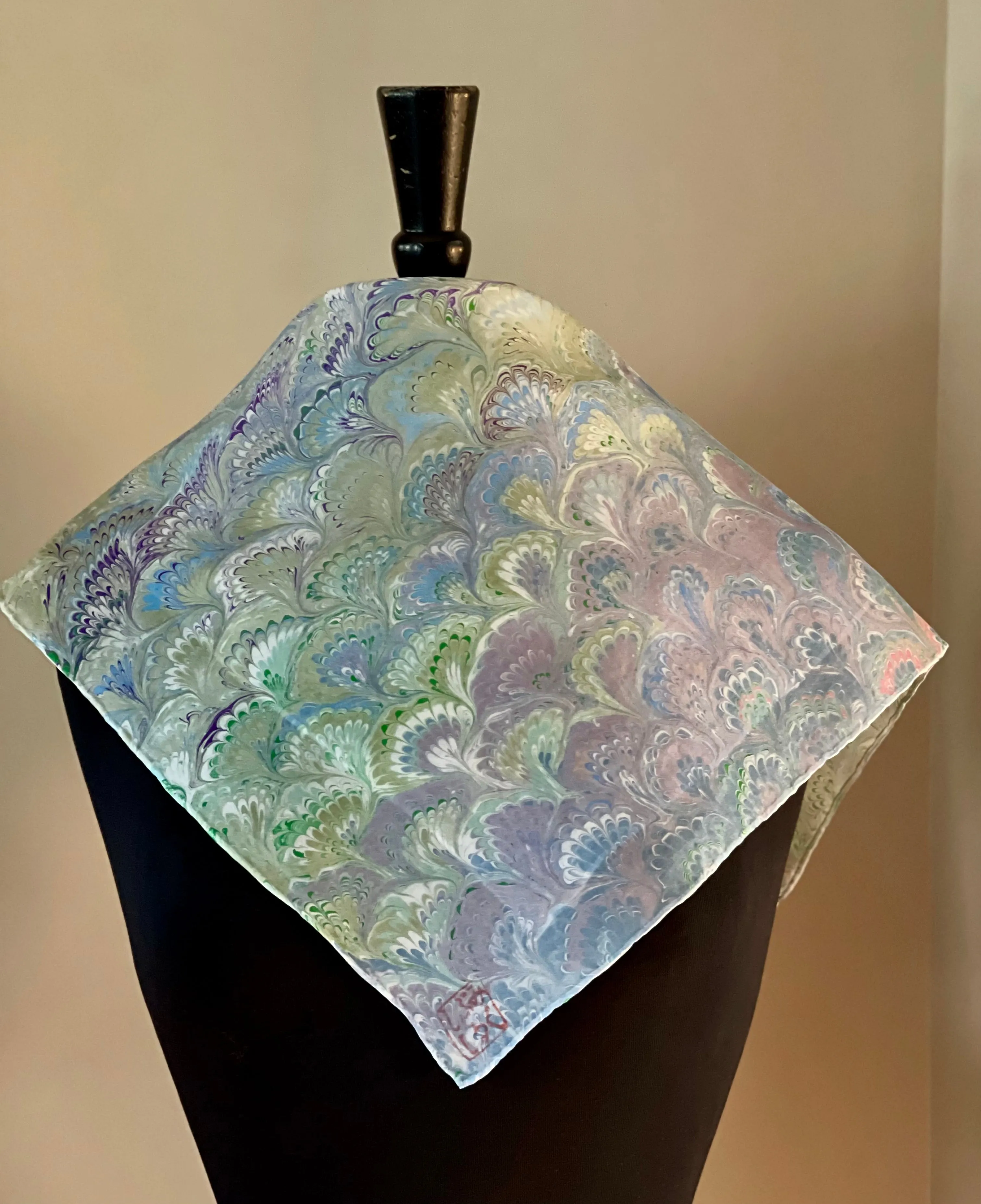 Blue Green Bouquet Pattern 21x21 Square Habotai silk. Wear this unique piece in your hair, as a neckerchief, pocket square, or accessorize your dog.