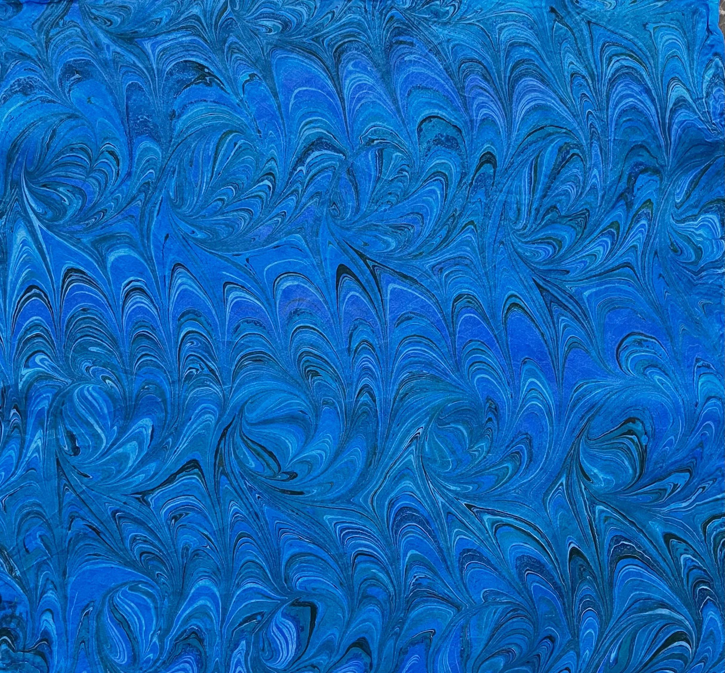 Blue Marbled 11x11”  Habotai silk,  pocket square, doily, hair tie, or accessorize your dog.