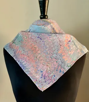 Blue multi colored comb Pattern 21x21 Square Habotai silk. Wear this unique piece in your hair, as a neckerchief, pocket square, or accessorize your dog.