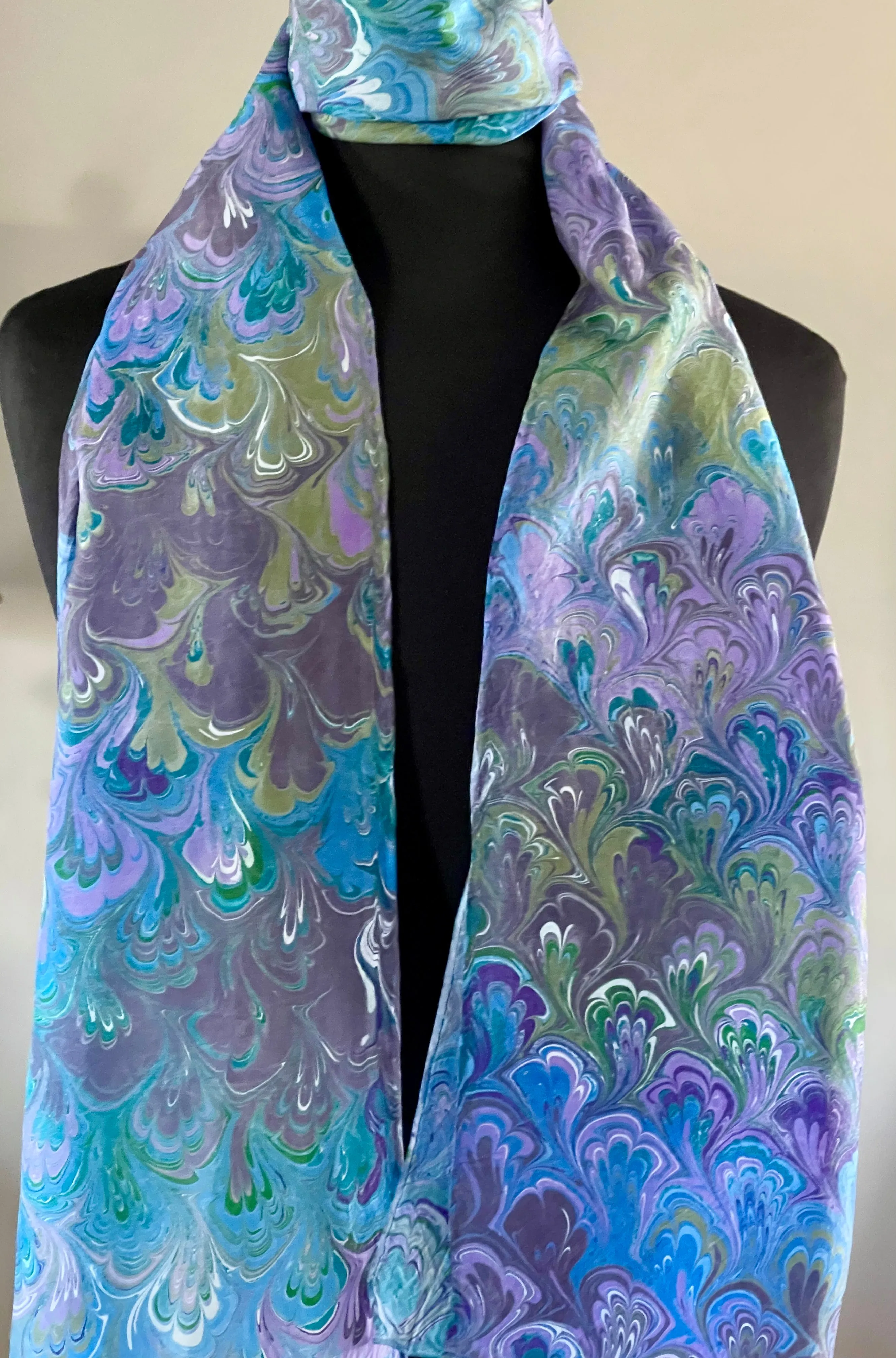 Blue purple green bouquet pattern Habotai Silk