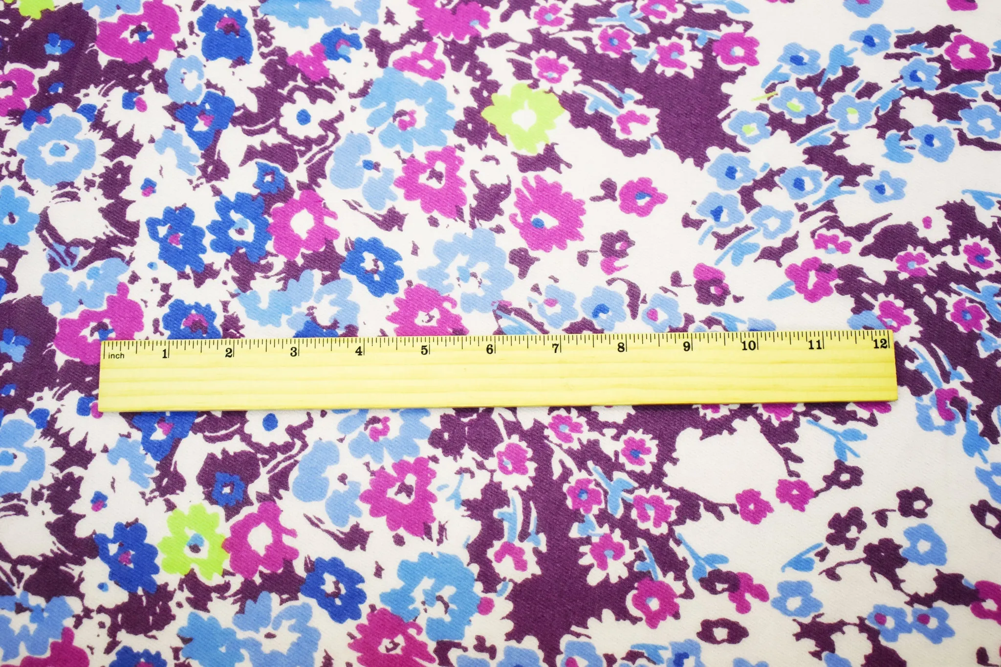 Blue-Purple-Multi Poly Floral Printed Chiffon Woven Fabric