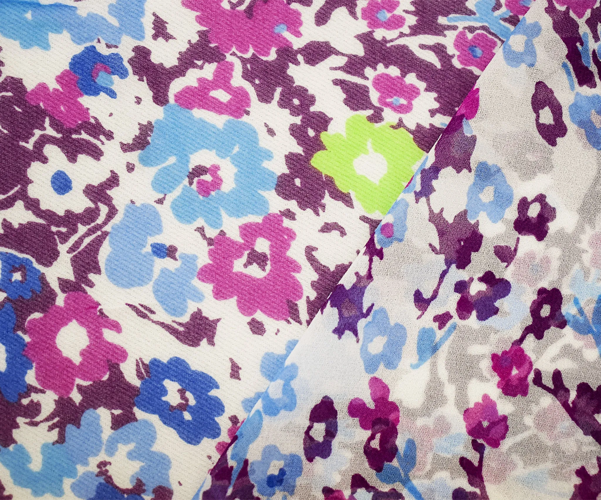 Blue-Purple-Multi Poly Floral Printed Chiffon Woven Fabric