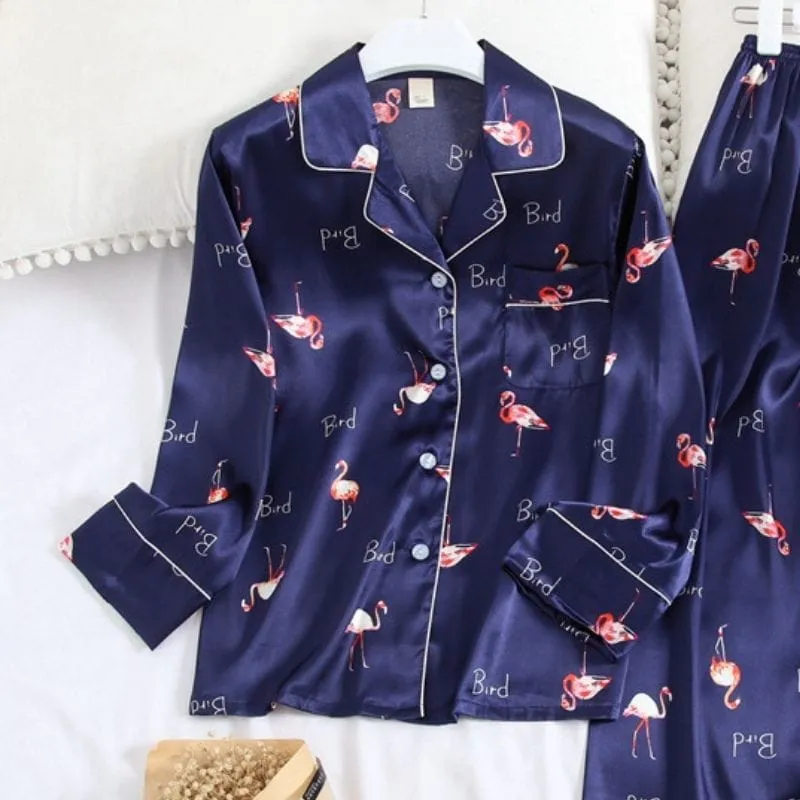Blue Satin Pajamas Womens