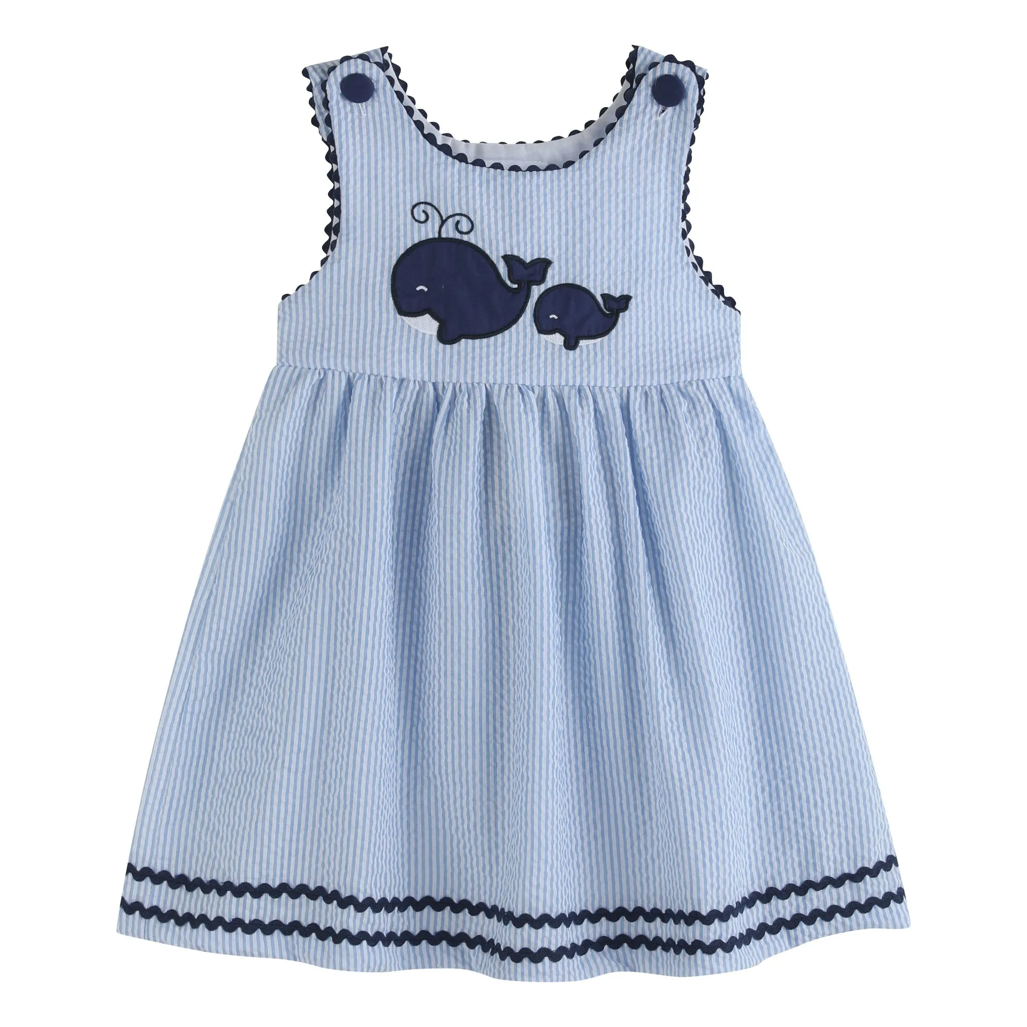 Blue Seersucker Whale Family Dress