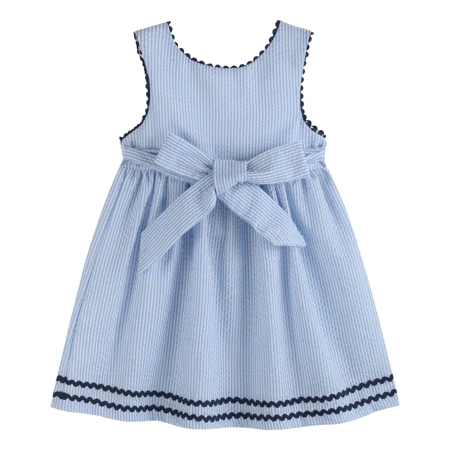 Blue Seersucker Whale Family Dress
