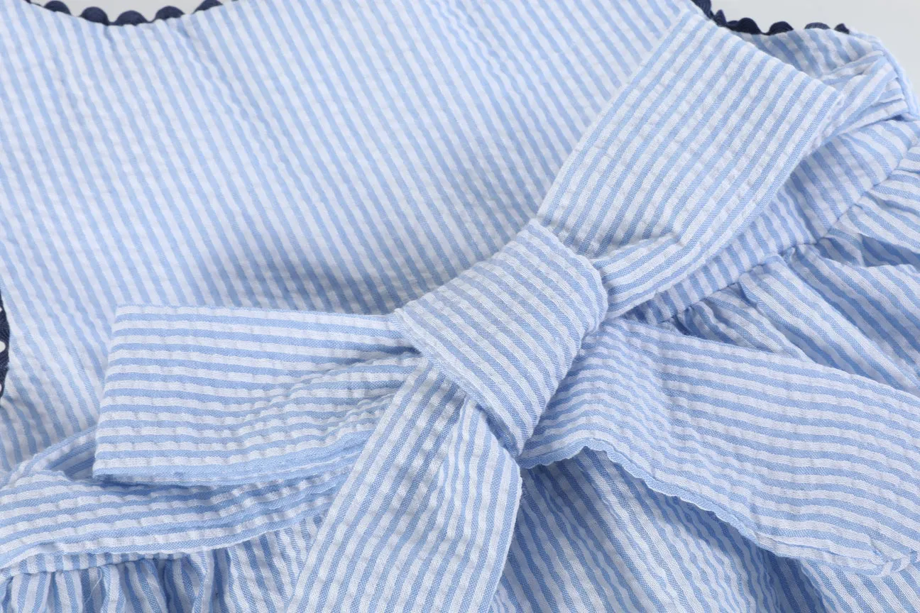 Blue Seersucker Whale Family Dress