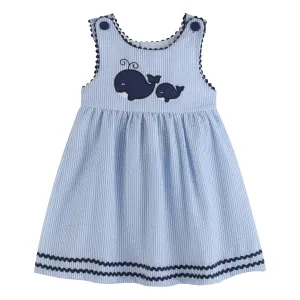 Blue Seersucker Whale Family Dress