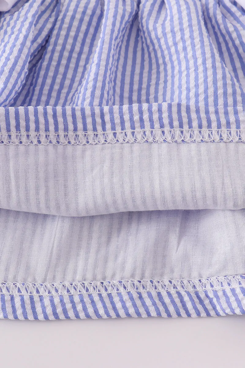 Blue stripe seersucker ruffle bloomer set