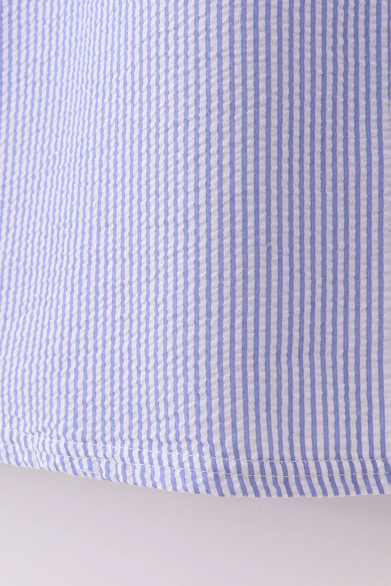 Blue stripe seersucker smocked mom&me dress