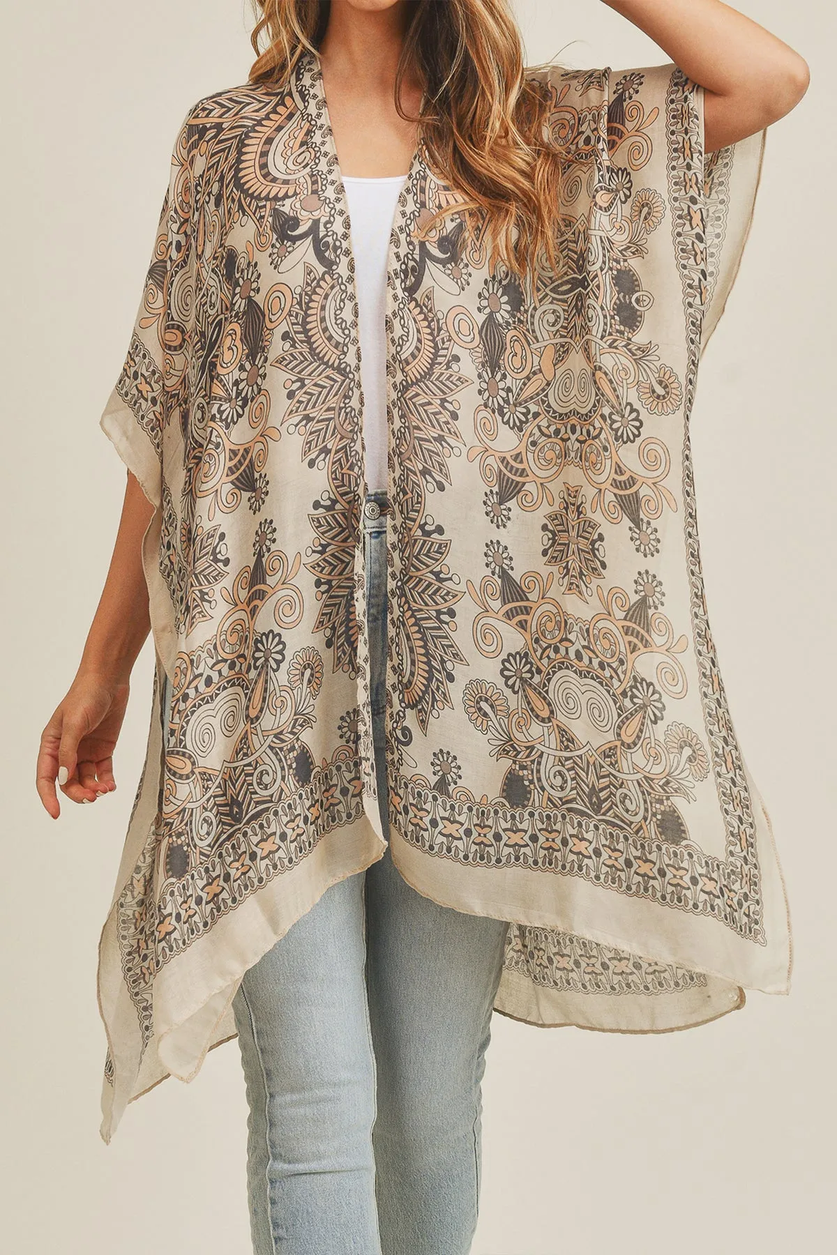 BOHEMIAN PRINT OPEN FRONT KIMONO