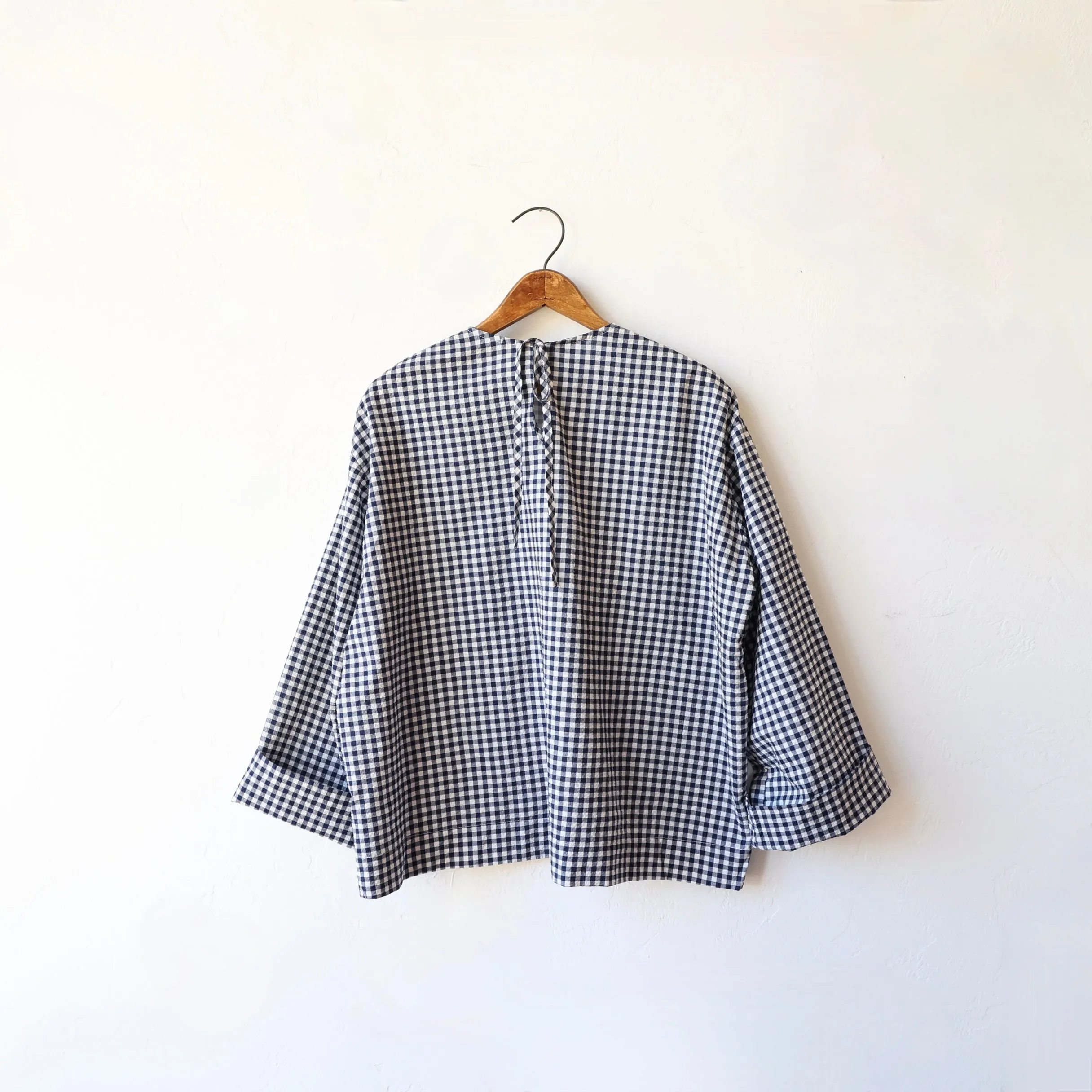 Bon Tie Back Shirt - Navy Gingham Seersucker