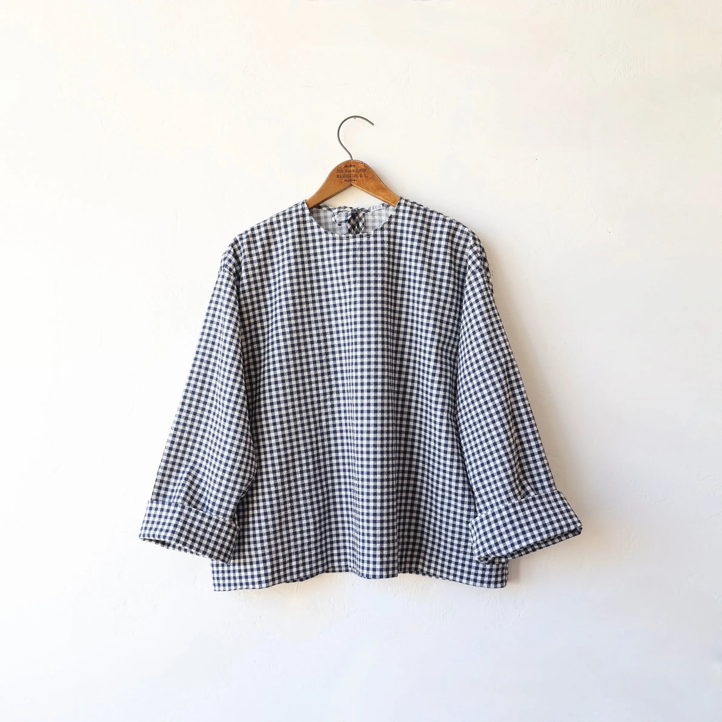 Bon Tie Back Shirt - Navy Gingham Seersucker