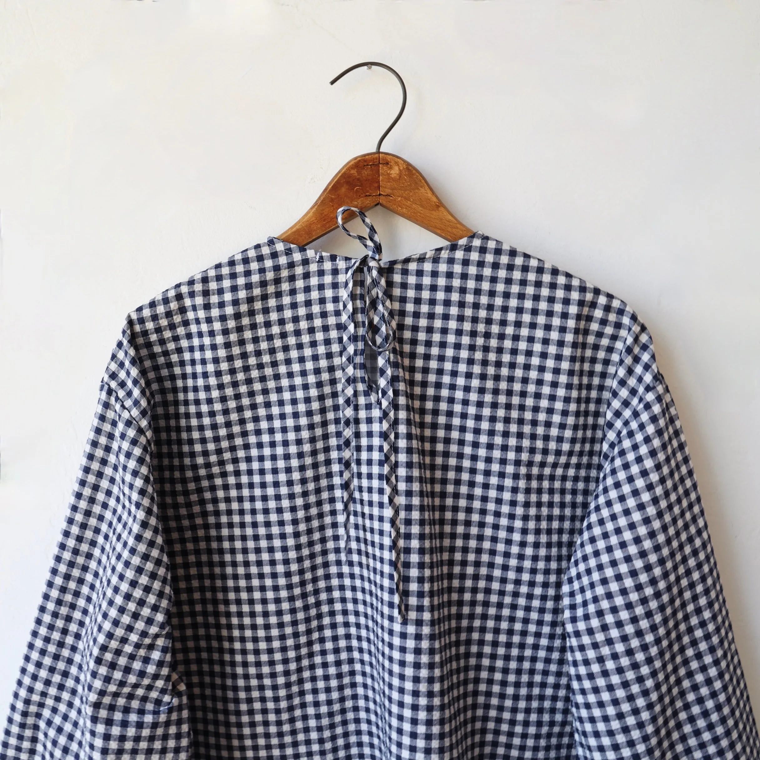Bon Tie Back Shirt - Navy Gingham Seersucker