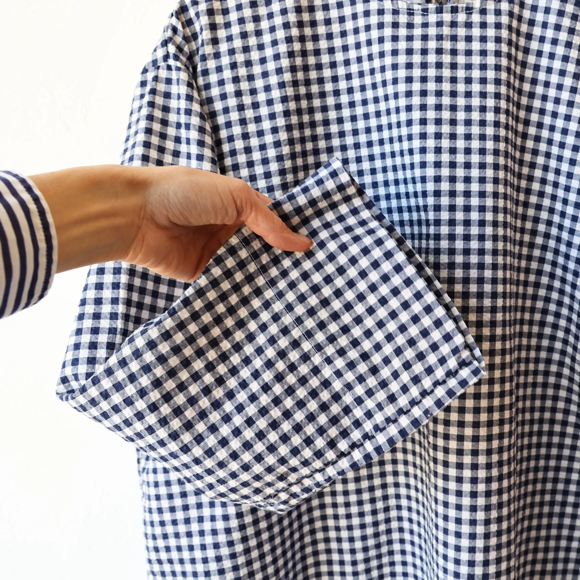 Bon Tie Back Shirt - Navy Gingham Seersucker