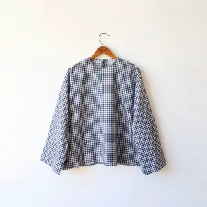 Bon Tie Back Shirt - Navy Gingham Seersucker