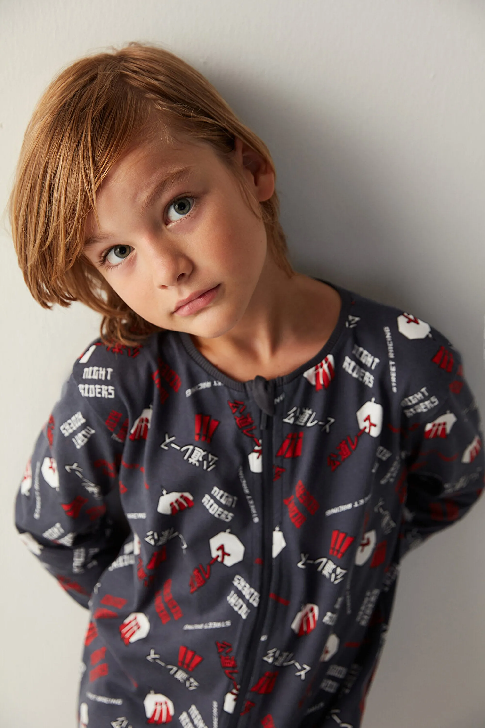 Boys Anime Patterned Anthracite Overalls