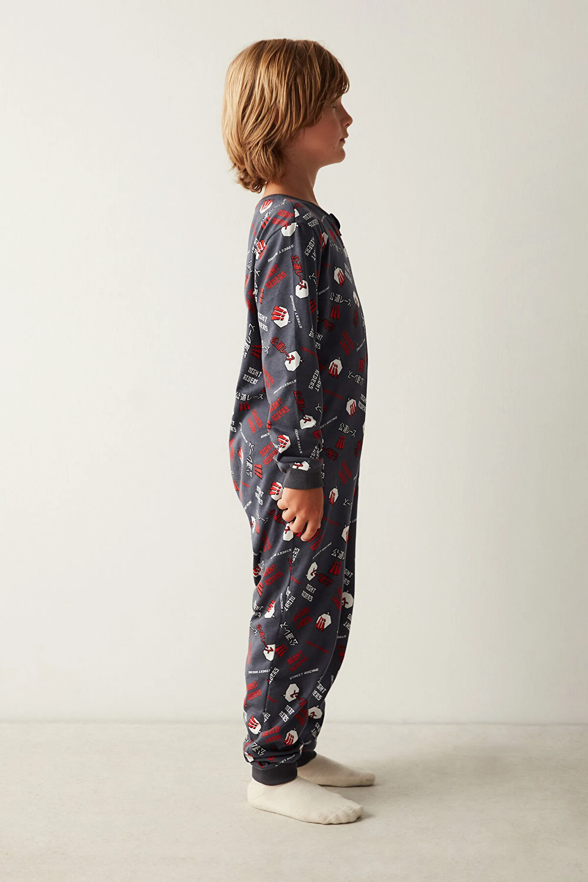 Boys Anime Patterned Anthracite Overalls