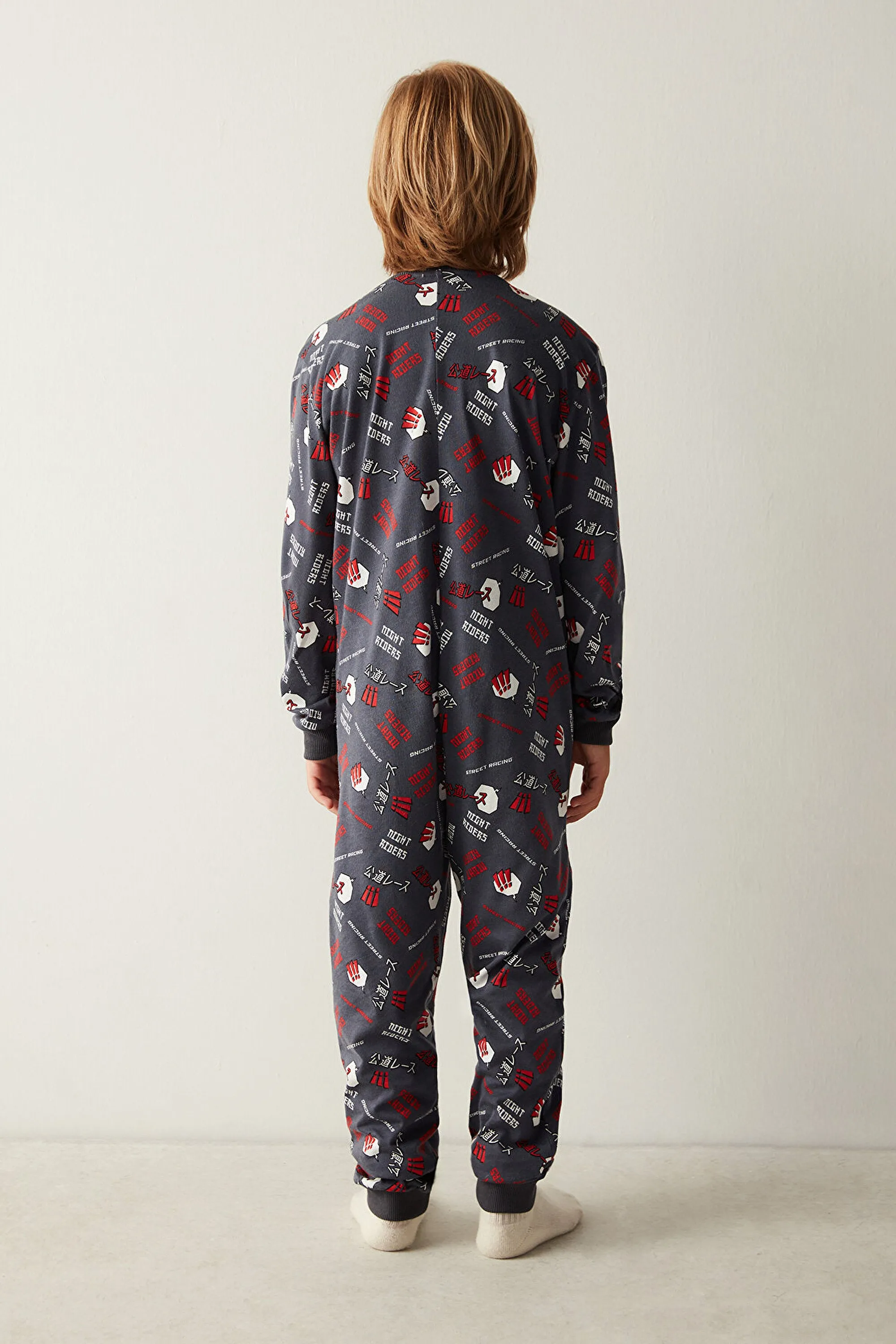 Boys Anime Patterned Anthracite Overalls