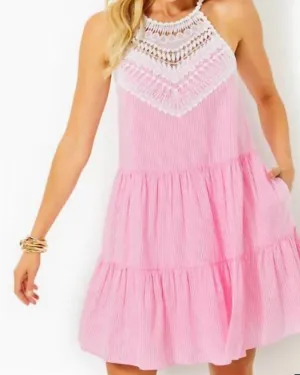 Britt Seersucker Striped Halter Dress In Havana Pink Seersucker Stripe | Havana Pink Seersucker Stripe