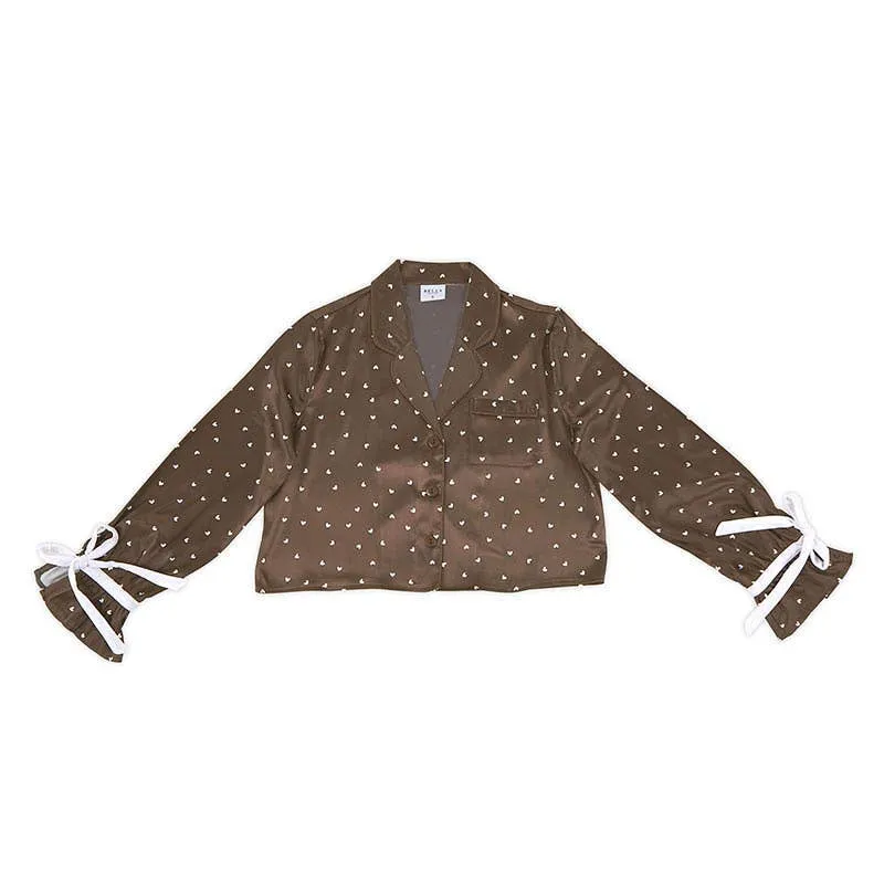 Brown Short PJ   Velvet Ties - Hearts