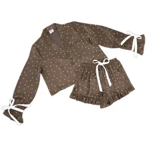 Brown Short PJ   Velvet Ties - Hearts