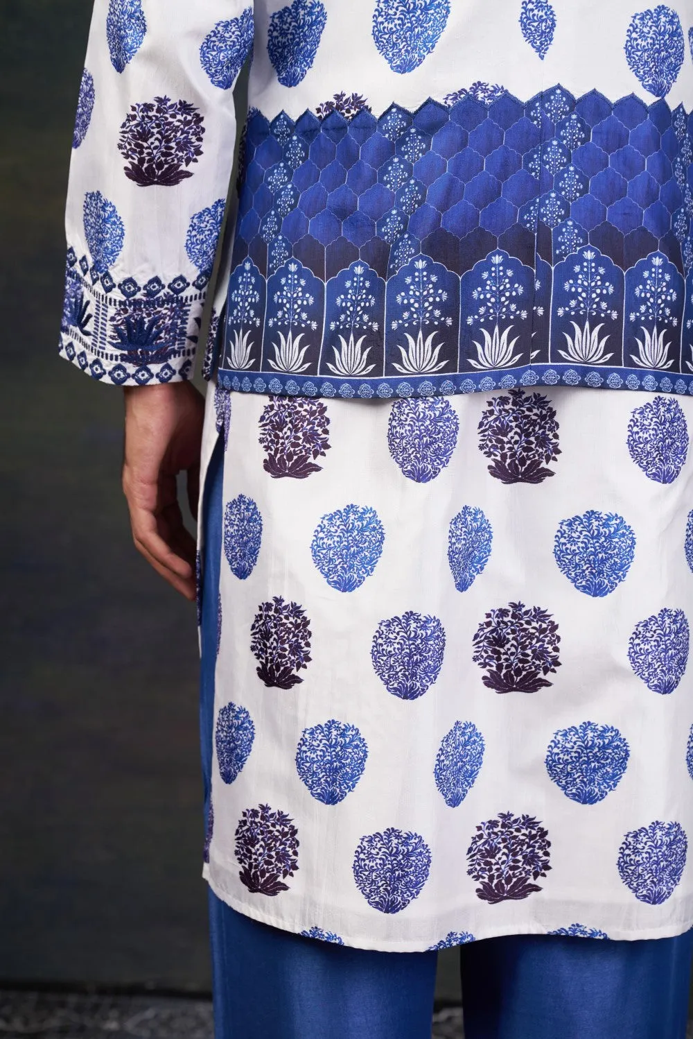 Buti Print Nehru Jacket with Kurta & Pyjama