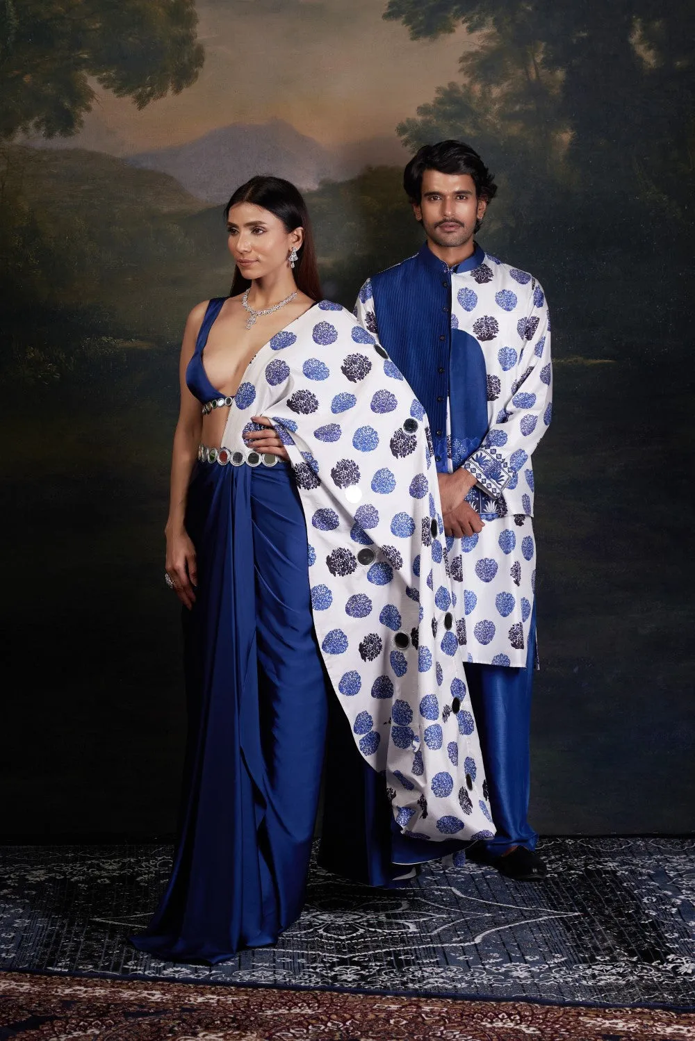 Buti Print Nehru Jacket with Kurta & Pyjama