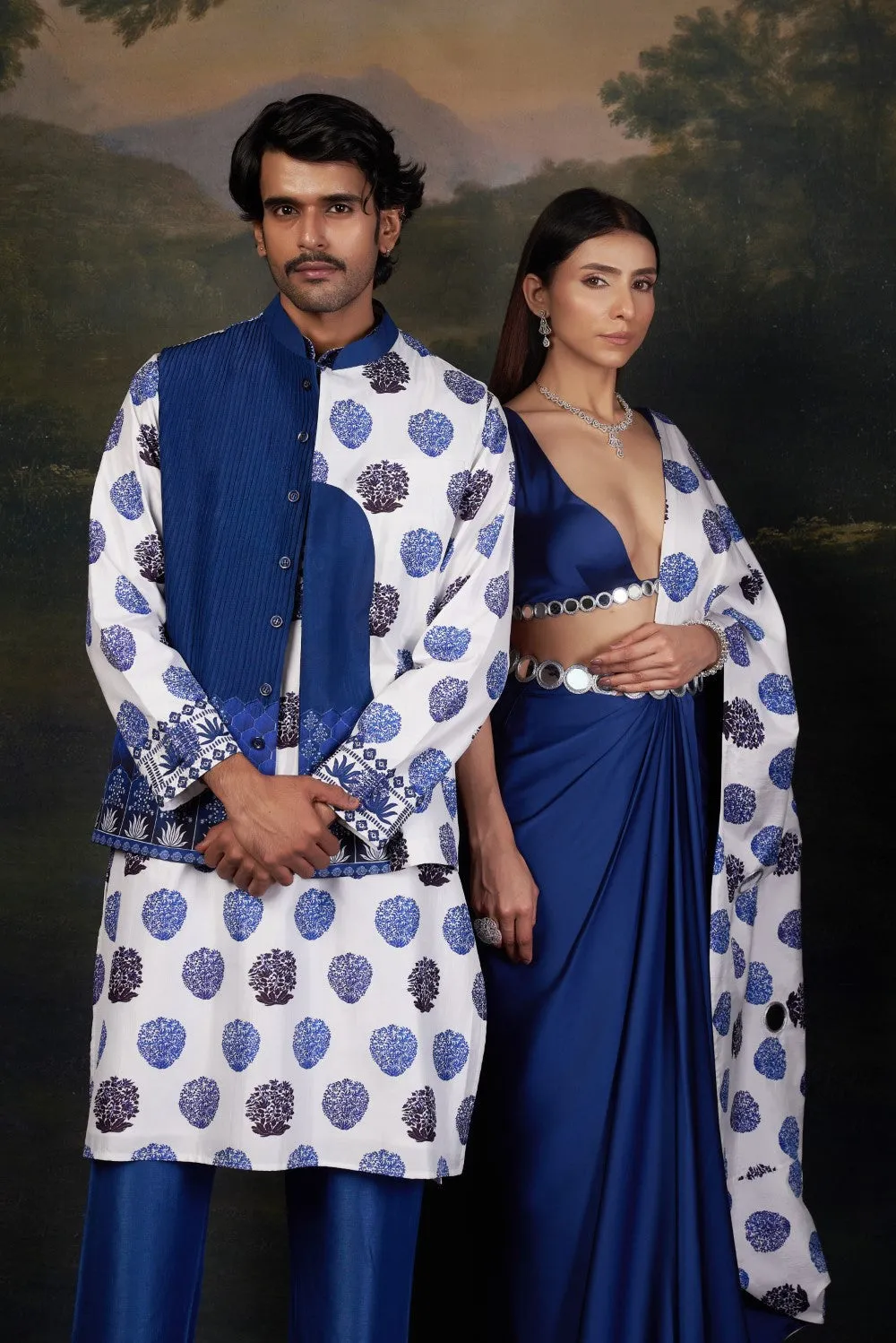 Buti Print Nehru Jacket with Kurta & Pyjama