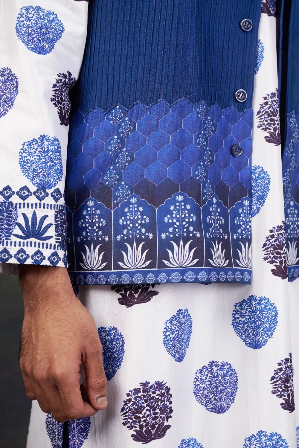 Buti Print Nehru Jacket with Kurta & Pyjama