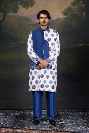 Buti Print Nehru Jacket with Kurta & Pyjama