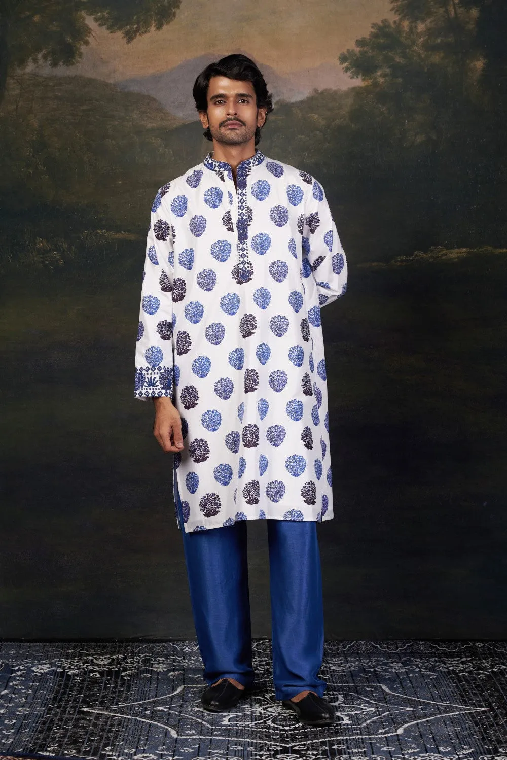 Buti Print Nehru Jacket with Kurta & Pyjama