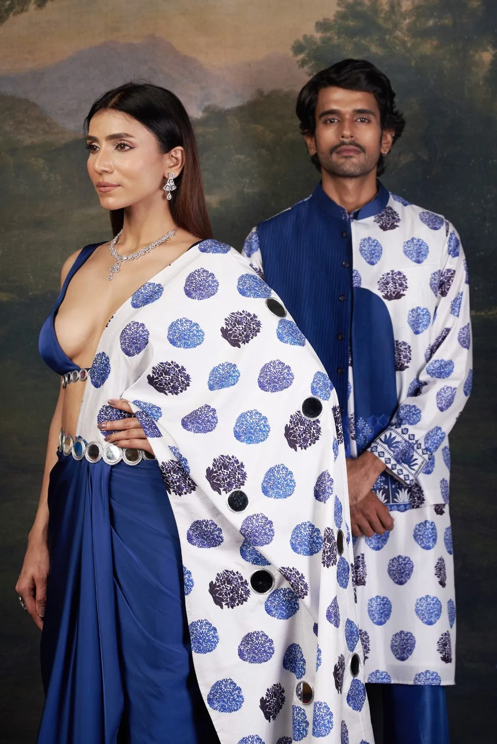 Buti Print Nehru Jacket with Kurta & Pyjama