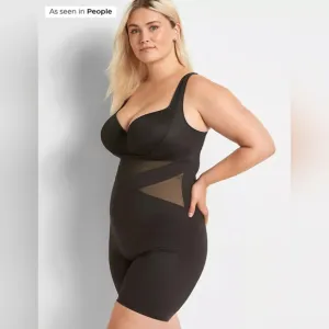 Cacique Womens Contouring Open-Bust Thigh Shaper SZ 26/28 Black Tan Mesh…