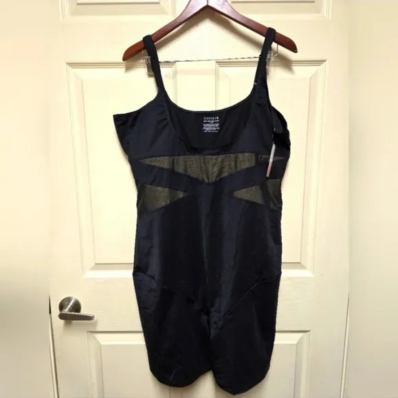 Cacique Womens Contouring Open-Bust Thigh Shaper SZ 26/28 Black Tan Mesh…