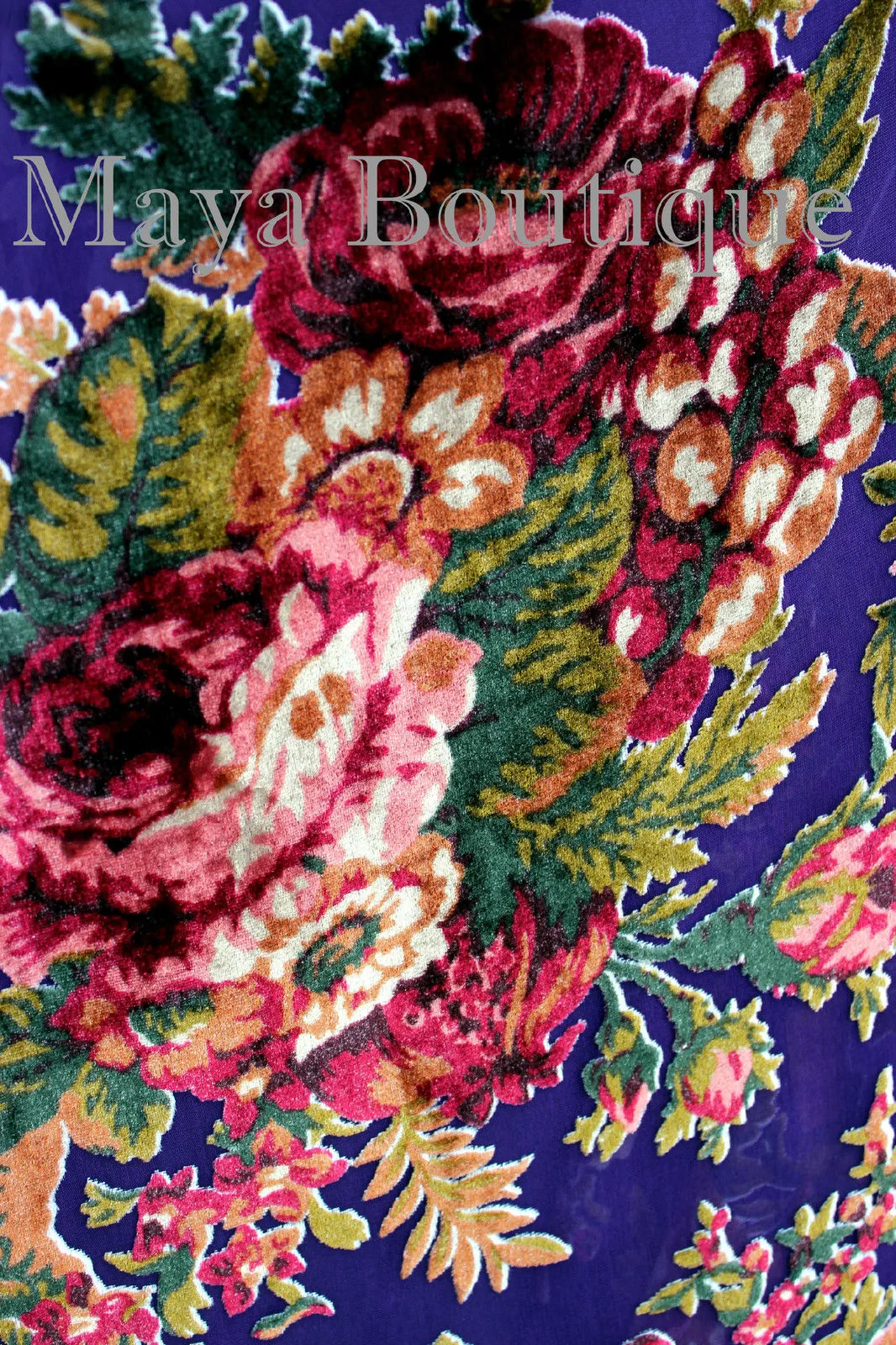 Caftan Kimono Duster Silk Burnout Velvet Royal Blue Gypsy Rose Maya Matazaro