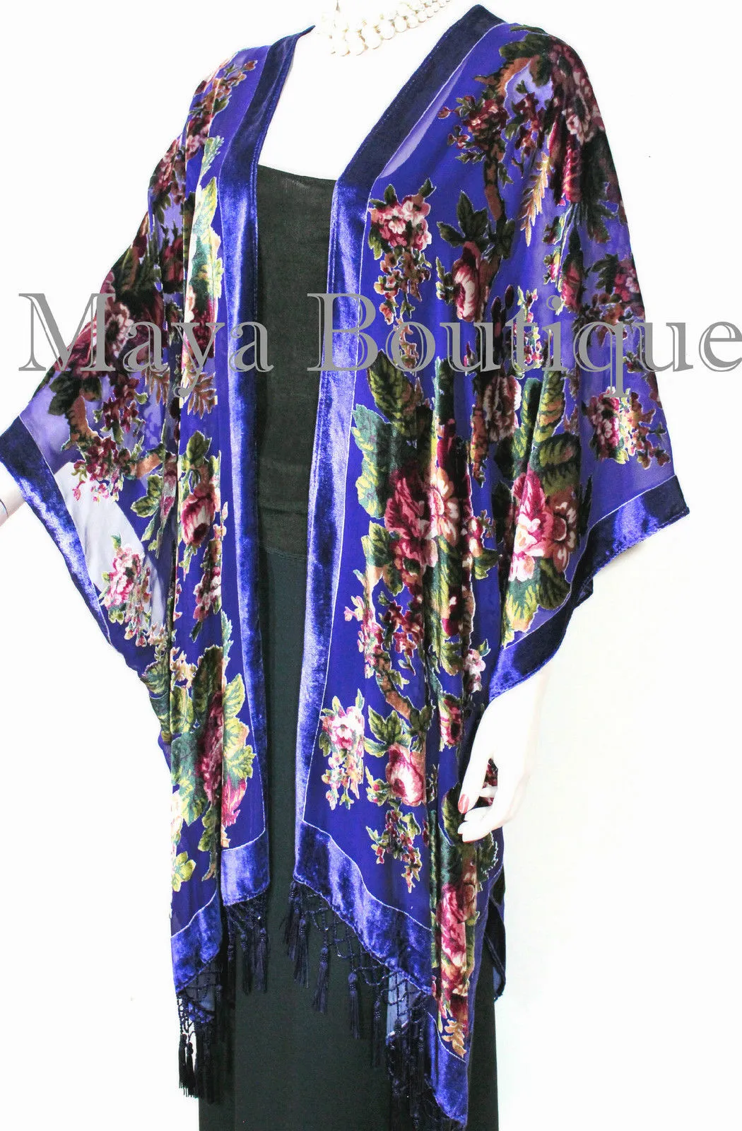 Caftan Kimono Duster Silk Burnout Velvet Royal Blue Gypsy Rose Maya Matazaro