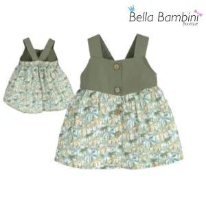 Calamaro Older Girls Green Tropical Dress