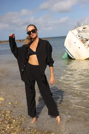 CAPRI BLACK SEERSUCKER LONG PANTS